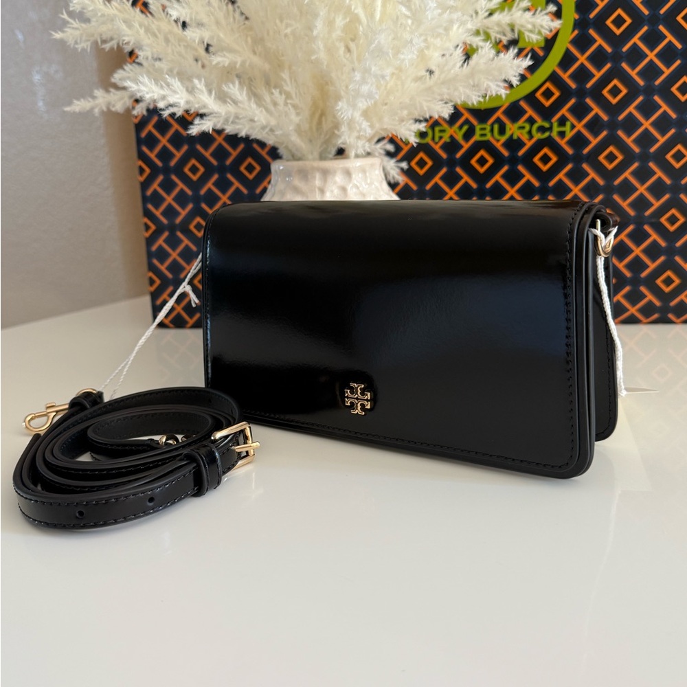 NWT, emerson patent mini crossbody bag in black 157730 leather
